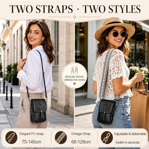 ONETOALL Genuine Leather Crossbody Bags for Women Anti-Theft with 2 Straps — view 5