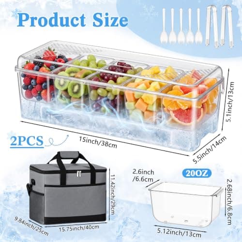 Patelai Chilled Condiment Box Container with Ice Pack and Insulated Bag, 5 Compartment Condiment Tray with Lids, Portable Chilled Snack Serving Set for Picnic, Camping, Road Trip — view 2
