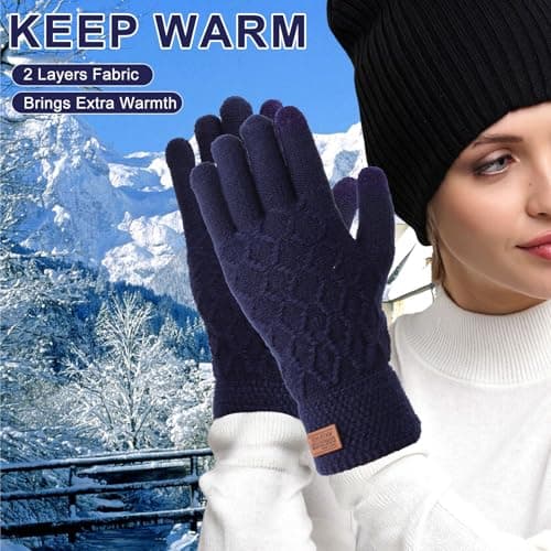Mayoii Winter Gloves for Men and Women,Thermal Knit Touchscreen Gloves with Fleece Lining,Womens Mens Glove Touchscreen for Running,Ski,and Cold Weather (Navy, One Size) — view 5