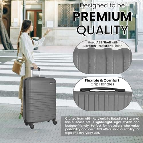 XPLR 5-Piece ABS Luggage Set – Durable Hard Shell Suitcases with TSA Lock, 360° Spinner Wheels & Organised Interiors – Includes Carry-On & Toiletry Bag – Scratch-Resistant Finish – Charcoal Grey — view 2