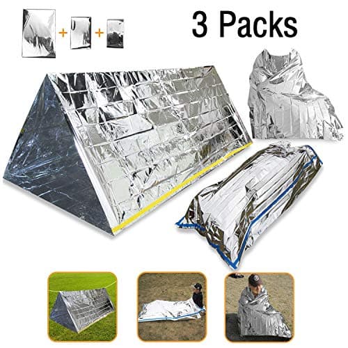 WADY 3-In-1 Emergency Survival Blanket, Tent, Sleeping Bag - Heat Reflective Waterproof Mylar Emergency Thermal Shelter Tube Tent, Sleeping Bag, Blanket Survival Kits for Camping Hiking