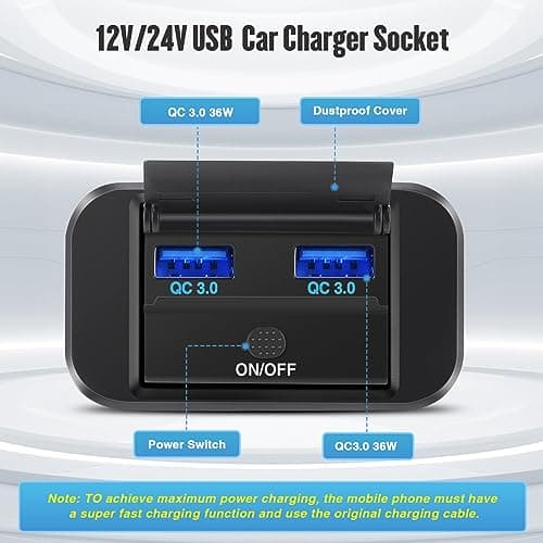 Thlevel USB Socket Car Charger Panel Camper USB Charger Dual USB 12V — view 2