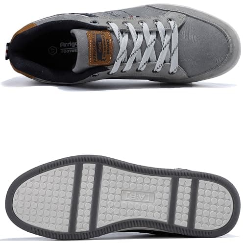 Mens Casual Shoes Leather Trainers Classic Sneakers Lace Up Walking Shoes Grey 9.5 UK — view 4