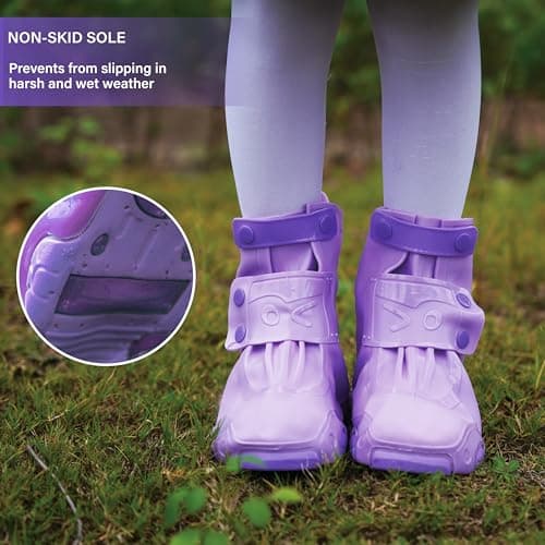 Rain Shoe Covers | Waterproof Shoe Covers for Kids Boys Girls | Reusable Galoshes Overshoes (Purple, x-Large) — view 6
