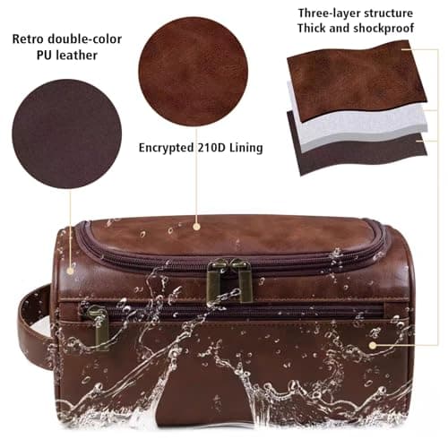 Personalized Toiletry Bag for Men, Custom Leather Dopp Kit Bag Engraved Name/Initials Father's Day, Birthday Gifts for Men, Dad, Groomsmen, Best Man, Wedding, Husband, Grandpa (1Pcs) — view 3