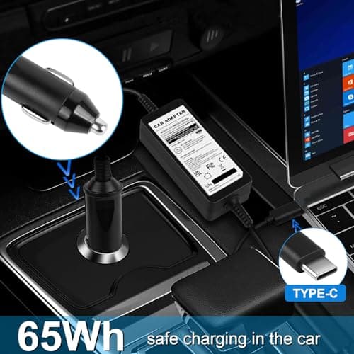 ARyee 65W USB C Laptop Car Charger, 12V-24V Type C Adapter for Macbook Pro 15/16 MacBook Air, Lenovo Yoga ASUS Acer, Dell, Huawei, HP USB C PD Power Supply — view 4