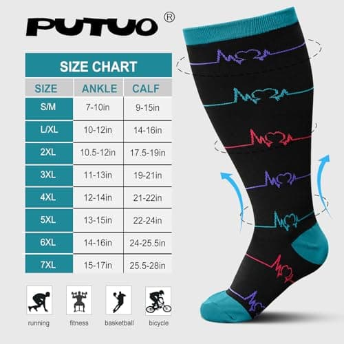 Plus Size Compression Sock For Men: Women Graduated Compression Stockings for Support Flight Travel Running Pregnancy Sports Edema Nurses Seniors Athletic Socks 20-30 mmHg Black 5XL 1Pairs — view 2