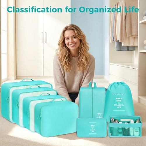 BAGAIL 8-Piece Packing Cubes Set, Travel Organizers with Breathable Mesh & Shoe Bag, Lightweight Nylon Packing Organisers for Luggage Suitcase, 9 Colors - Blue Sky — view 2