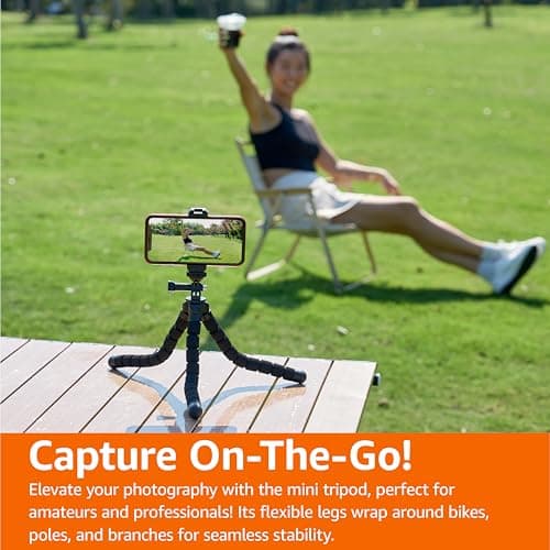 Amazon Basics Portable and Flexible Tripod 25cm/10inch with Wireless Remote and Phone Holder, Black — view 6
