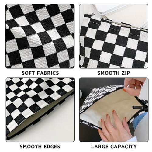 KEYRI Make up Bag Toiletry Bag Portable Travel Makeup Pouch Mini Cosmetic Bag Plaid Corduroy Zipper Pouch Cosmetic Organizer for Women and Girls Small Make up Bag (Black) — view 3