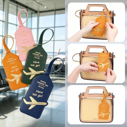 4 Pack Luggage Tags PU Suitcase Tags with ID Card Waterproof Suitcase Label — view 6