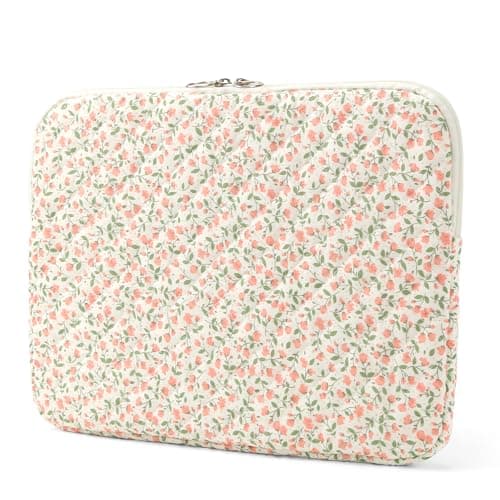 Puffy Laptop Sleeve 13 Inch Cute Floral Laptop Case Soft Quilted Computer Sleeve Protective Cover for MacBook, iPad, Notebook, Chromebook