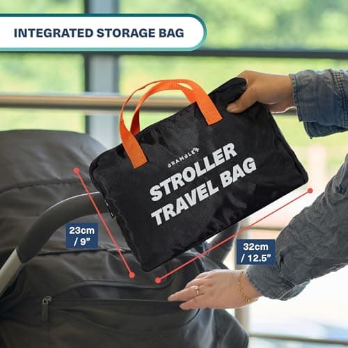 Bramble - Stroller Bag for Airplane Gate Check - Water Resistant Ballistic Nylon Pushchair Travel Bag with Padded Neoprene Straps, Carry Pouch & ID Window - 90 x 60 x 35cm (Black) — view 6