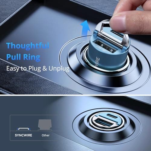 SYNCWIRE 90W USB C Car Charger [PD 45W & QC 45W] Cigarette Lighter USB Charger Car Adapter USBC Fast Charge Compatible with iPhone 15 Pro Max 14 13 12 11, Google Pixel 7, Samsung S23 22, iPad, Blue — view 5