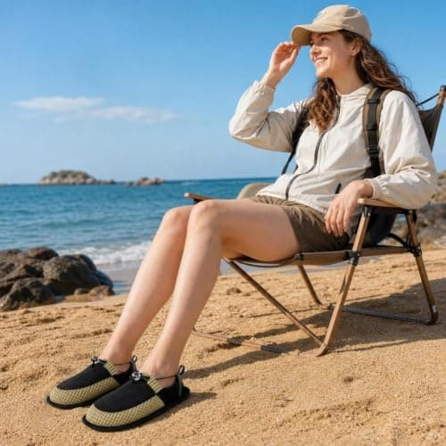 Ultralight Foldable Camp Shoes Portable Slippers for Hiking (Green large) — view 3