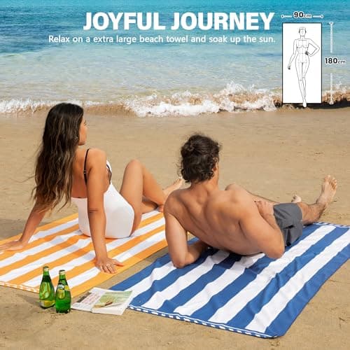 Winthome Beach Towel for Adults - Large Microfibre Beach Towel Quick-Dry, Sand Free, Lightweight, With Bag for Beach, Pool, Camping, Yoga & Outdoor Yellow Stripe 90×180cm 1 Pack — view 4