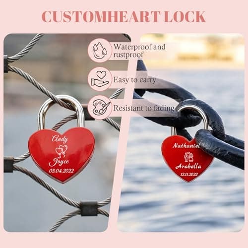 Custom Lock Love Lock with Photo Text Personalised Love Locks for Bridge Couples Travel & Dating for Valentines Anniversary Boyfriend Girlfriend (Name Heart Padlock) — view 4