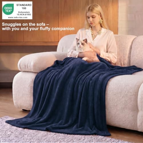 WAVVE Fleece Blanket Sofa Throw Navy Blue 4ft x 5ft - Fluffy Soft Warm Versatile Blanket for Sofa/Couch/Bed Throw/Single Size, 130x150 cm — view 2