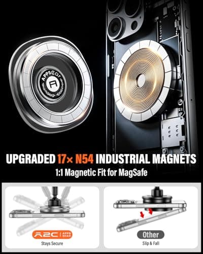 APPS2Car Magnetic Car Phone Holder for MagSafe, Long Arm Suction Cup Windscreen & Dashboard Mount, Super Strong Magnet, One-Hand Adjustable, iPhone 17/16/15/14/13/12 + Metal Ring for Android — view 5