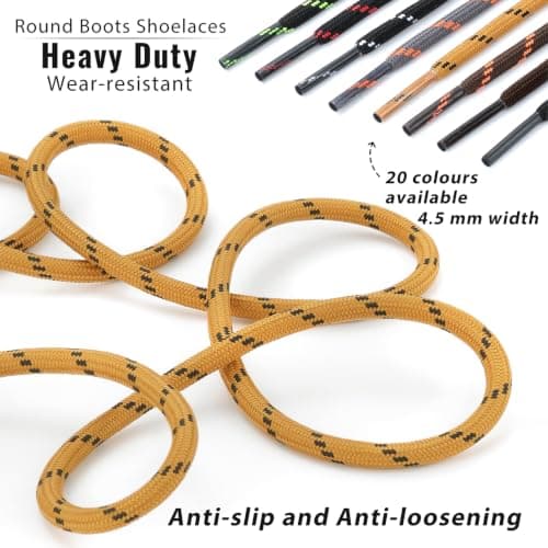 Puzeam 2 Pairs 4.5 mm Round Shoe Laces for Boots Black/Yellow 140cm — view 5