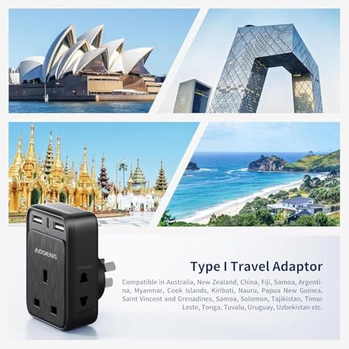 UK to Australia Plug Adapter, AODENG Australian Travel Adapter with 2 USB Ports and 1 30W Type C(5V/3.4A) and 2 Shaver Plug Input for UK to Australian New Zealand Fiji and more (Type I) — view 4