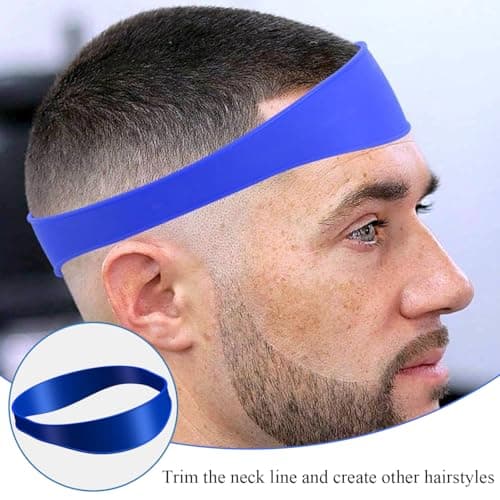 Curved Silicone Haircut Band, Hair Trimming Guide for Men, Flexible Elastic Fade Guide with Adjustable Curve, Shaving Template Home Hair Cutting Tool, Easy Clean Portable Haircut Band (Blue) — view 4