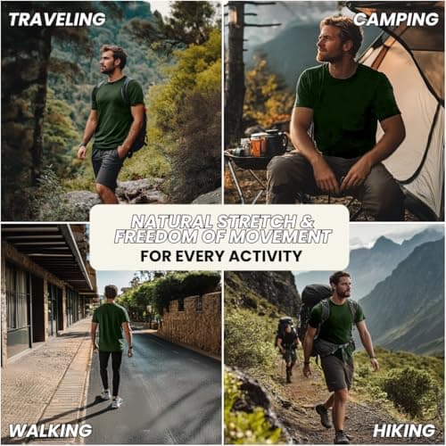menique 100% Merino Shirt Mens Short Sleeve T Shirt, Lightweight Thermal Top Men, Base Layer, Wicking Breathable Undershirt Top, Crew Neck Tee for Outdoor Travel & Hiking, Dark Green, M — view 2