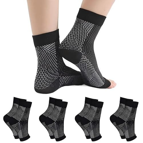 4 Pairs Ankle Support Neuropathy Compression Socks for Women & Men – Medical Plantar Fasciitis Socks, Pain Relief Soothe Relieve Compression Design with Ankle Strap and Brace for Feet Pain Relief