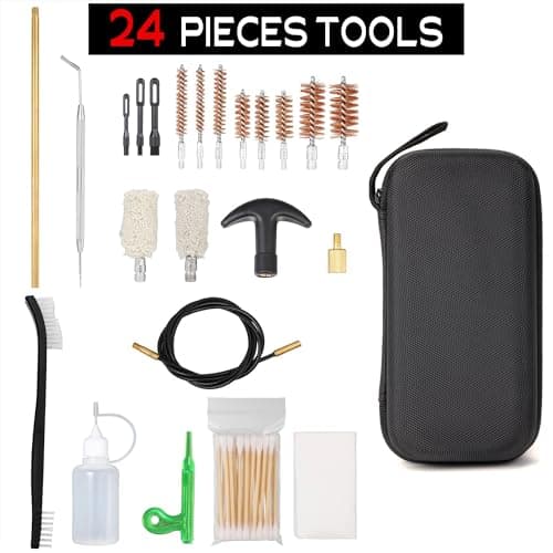 Universal 24pcs Gun Cleaning Set for Rifle Pistol Shotgun with Portable Carrying Case Handgun Cleaning Kit with Bronze Brushes .22/.357/.40/.45, Brass Jags Rod Adapter Cotton Swabs — view 2