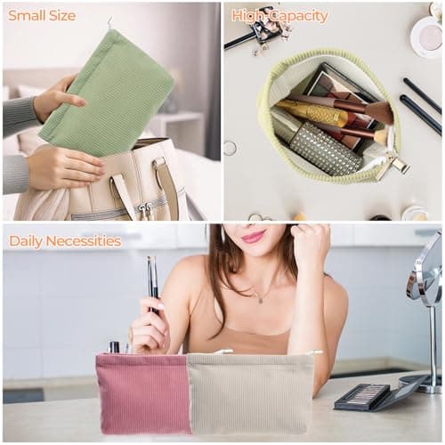 4 Pcs Corduroy Travel Cosmetic Bags, Zipper Makeup Pouches for Women — view 4