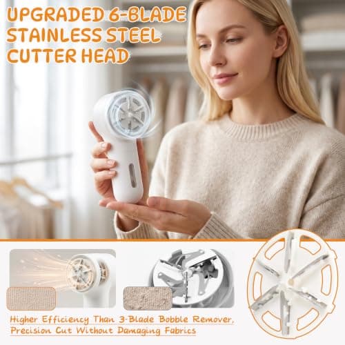 Fabric Shaver, 6-Blade Rechargeable Lint Remover with LED Display & USB-C — view 3