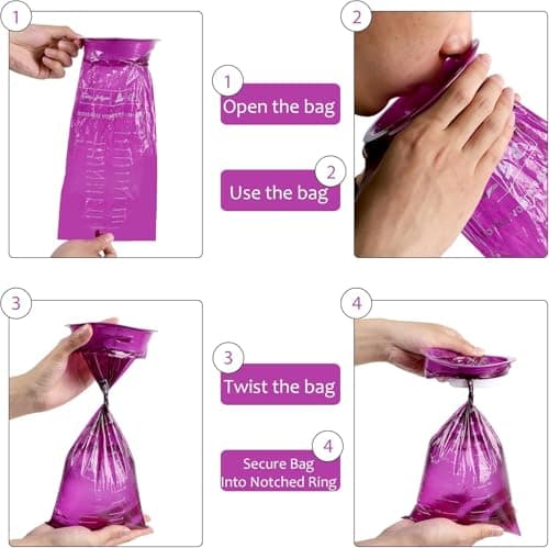 20Pack Vomit Bags Disposable Barf Bags,1000ml High Density Emesis Bags with Snap,Perfect for Morning Sickness,Kids,Pregnant Woman,Car Motion Sickness，Airsick (Purple) — view 4