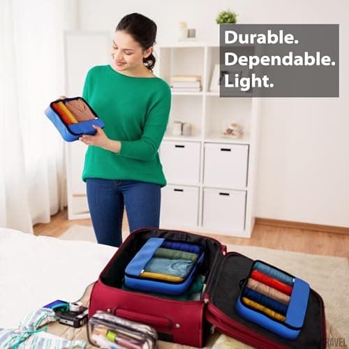 OW-Travel Packing Cubes for Suitcases 5 Pcs Blue Large with Mesh Zip Pouch — view 6