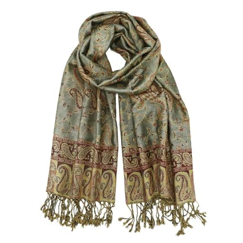 vimate Green Paisley Pashmina Scarfs Winter Women'S Jacquard Rave Pashmina Shawls and Wraps for Evening Dresses(UK-Style 5-Olive Green)
