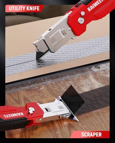 KAIWEETS 2-in-1 Utility Knife & Scraper, Folding Box Cutter with 3-Angle Locking, Zinc Alloy Body, 13 SK2 Blades with Storage, Heavy Duty Cutter for Cardboard, Carpet & DIY — view 3