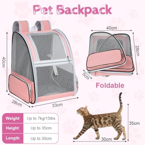 Alaoo Cat Carrier Dog Backpack, Breathable Pet Carrier Backpack With Thickened Support Base, Portable Breathable Rucksack for Carrying Puppy Dogs Cats for Travel Walking Hiking Camping, Pink — view 2