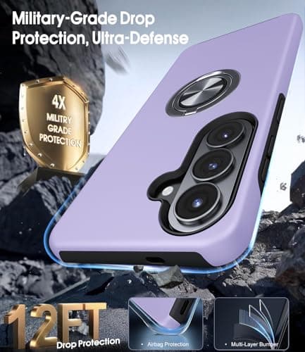 AOUIA for Samsung Galaxy S26 Case with 2-Pack Screen Protector, 3-in-1 Set Cover, 360°Rotating Ring Stand, Military Protection, Shockproof Phone Case for Samsung S26, Purple — view 4