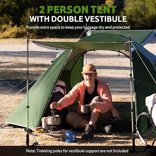 Naturehike Bleik Camping Tent, Lightweight Backpacking Tents Waterproof Double Layer for Outdoor Hiking Trekking (2 Man-Green-With Canopy) — view 2