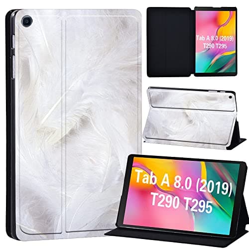 FINDING CASE Galaxy Tab A 8.0 2019 Case T290 T295, Slim Light Cover Stand Hard Shell Folio Case for 8.0 inch Galaxy Tab A 2019 Tablet Model SM-T290 (Wi-Fi) SM-T295 (LTE) (cream feather)