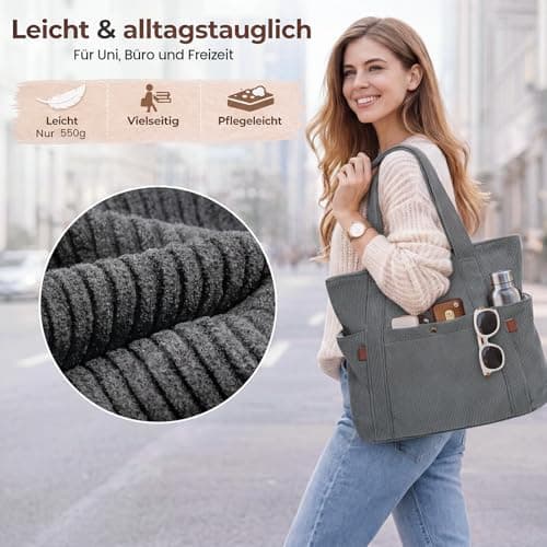 Captain Blues Tote Bag for Women with Zip, Large Capacity Work Bag with Compartments & Pockets, Soft Cotton Lining, for College, Teacher, Uni, School, Travel, Shopping (Grey) — view 5