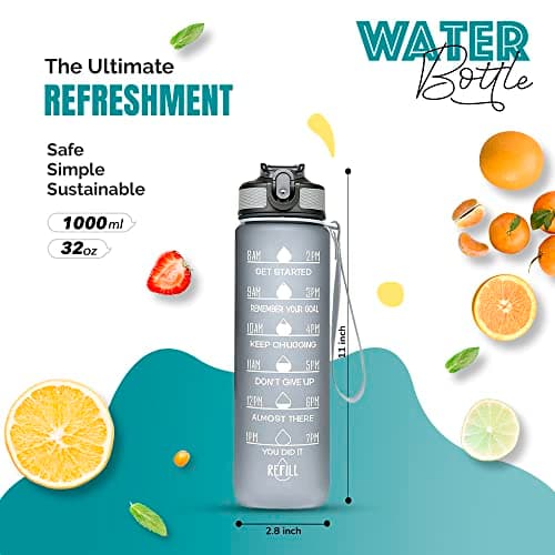 Active 100 1L Water Bottle with Straw, Motivational Time Marking | Dishwasher Safe | Leak-Proof | BPA-Free Drinks Bottle for Fitness, Work, Travel & Outdoor Use — view 4