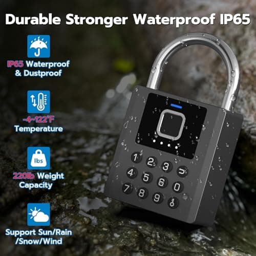 Eseesmart Fingerprint Locker Padlock - Smart Padlock with Key, Biometric Combo Lock with Padlock Bluetooth APP, Waterproof for Storage Unit Outdoor Fence Gate Shed Gym School Locker — view 6