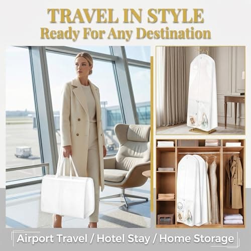 Vesavifaka Garment Bag Long 180 x 60 cm, Moth-Proof Garment Bags – Garment Bag Suit, Wedding Dress Cover with Handle, Foldable Garment Cover with Zippered Pockets, White — view 6