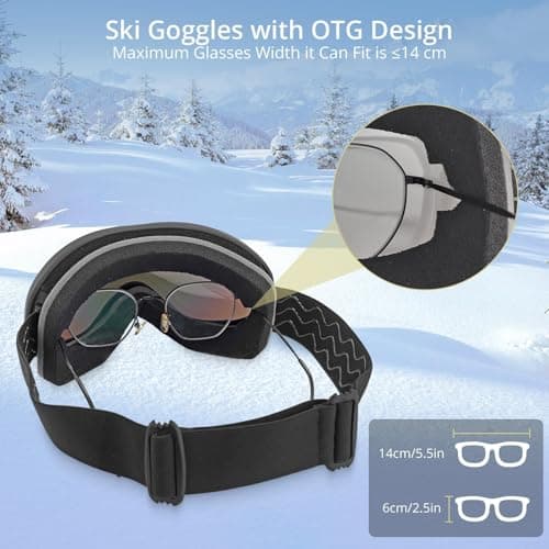 Anbte OTG Ski Goggles, Anti Fog Dual Layer Lens 100% UV400 Over The Glasses Snow Goggles for Sunny to Cloudy Days & Variable Conditions, Helmet Compatible for Men Women Youth Windproof, Red Lenses — view 5