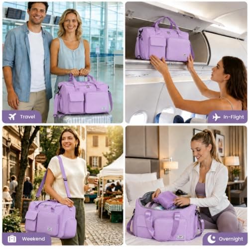 FIORETTO Gym Bag Womens, Sports Bag with Shoe Compartment, Plum Purple — view 6