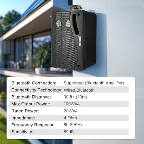 Herdio 3.5 Inch 400 Watts Bluetooth Outdoor Speakers Wired Waterproof Powerful Bass Wall Mount Speakers for Home Patio Garden Porch Indoor Deck,4-Pack Black — view 2