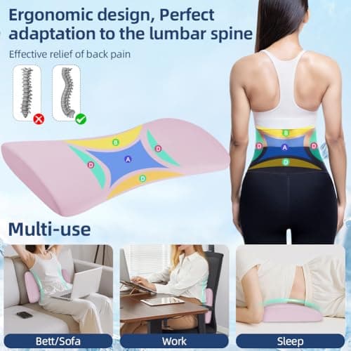 HOTUT Lumbar Support Pillow, Lower Back Pillow for Sleeping, Memory Foam Waist Pillow, Side Sleeper Low Back Pain Relief Pillow, Car Seat Cushions for Bed Chair Car Office Travel(Pink) — view 4