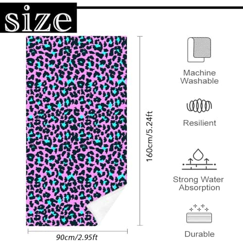 Mienocol Large Quick Dry Microfibre Beach Bath Towel for Adult,Purple Leopard Print Sand Free Beach Towel with Bag,Lightweight Gym Yoga Sports Towel,Compact Travel Summer Beach Towel for Women Men — view 2