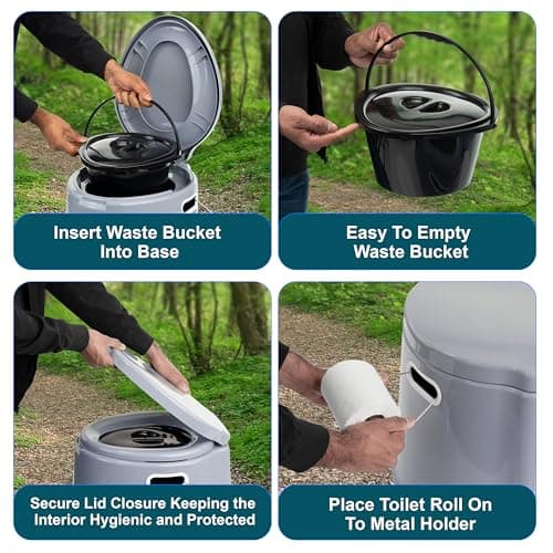 Denny International Large 6L Compact Portable Toilet, High Density Polyethylene, Potty Loo with Washable Basket and Toilet Roll Holder for Pool Party Camping Caravan Picnic & Festivals (Grey) — view 3