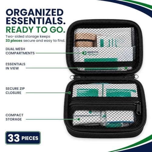 Norvix Health 33-Piece Compact First Aid Kit – Portable Emergency First Aid Supplies with QR Guide for Travel, Car, Home & Outdoors — view 4